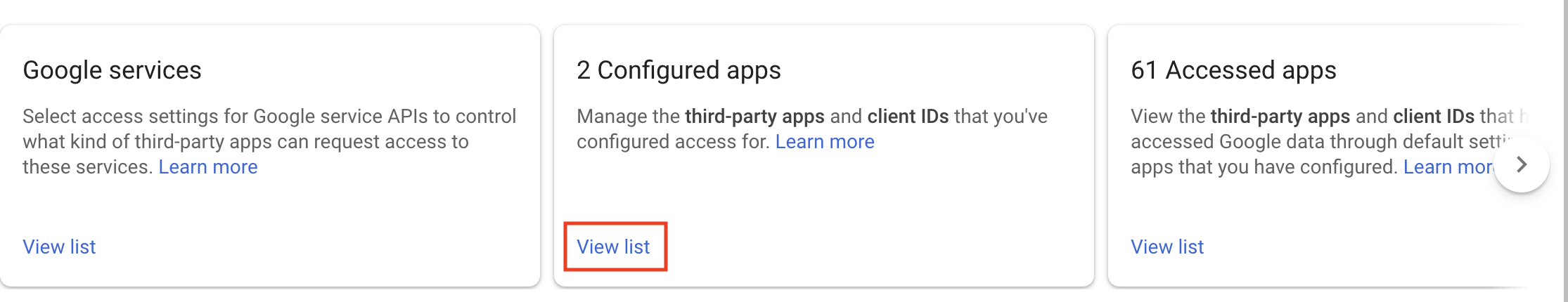 Configured Apps list